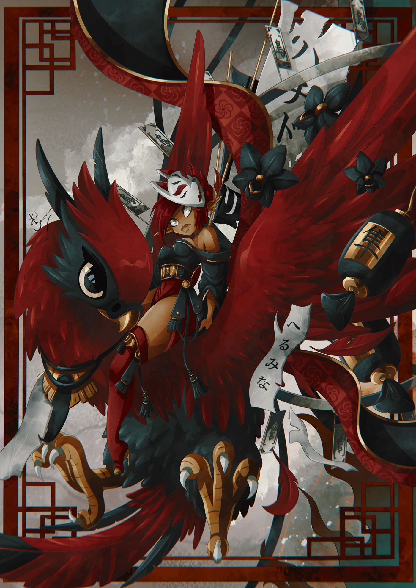 Dofus Phoenix Rider Red - Epic Mount Wallpaper