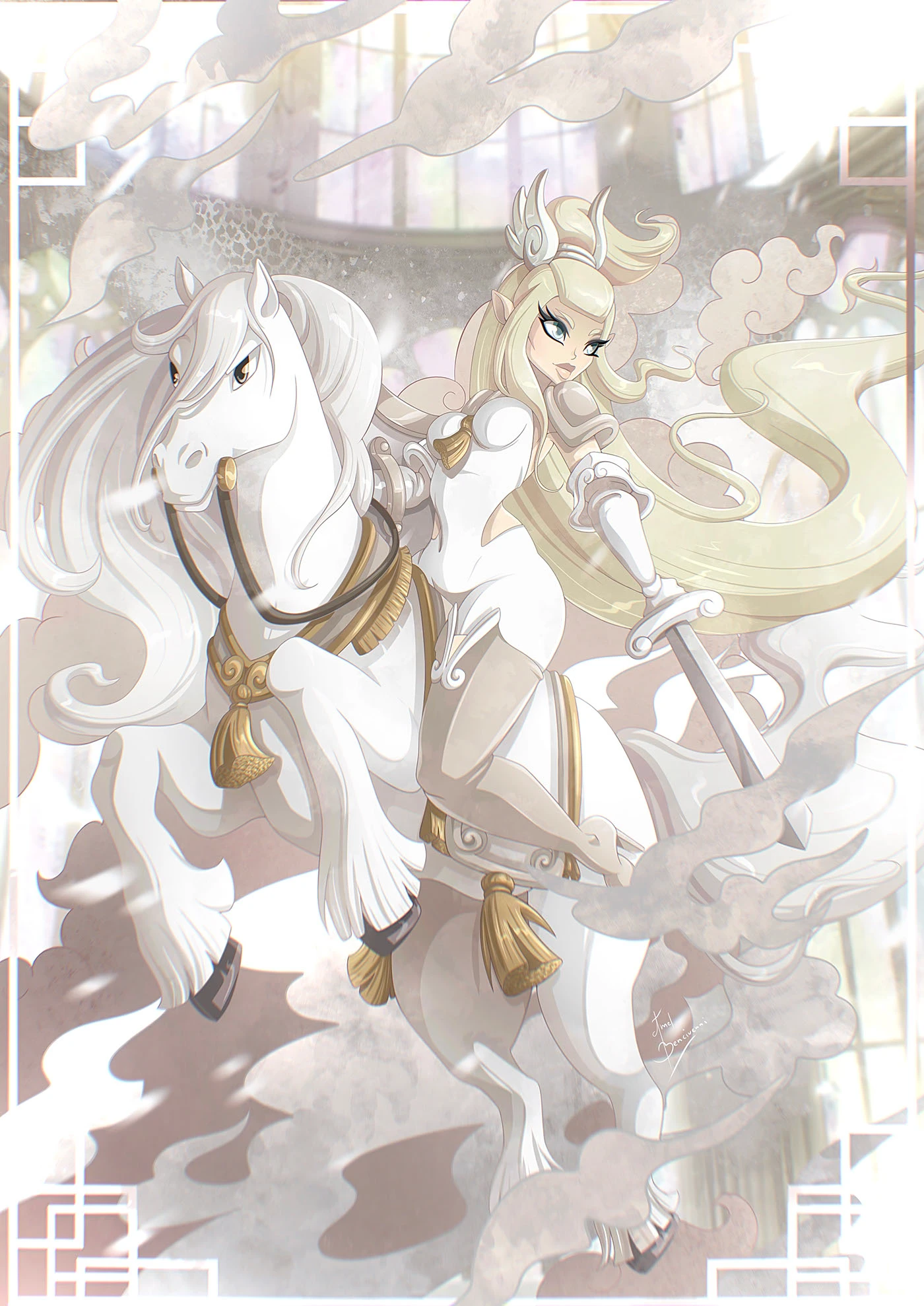 Dofus White Unicorn Rider - Ethereal Light Wallpaper